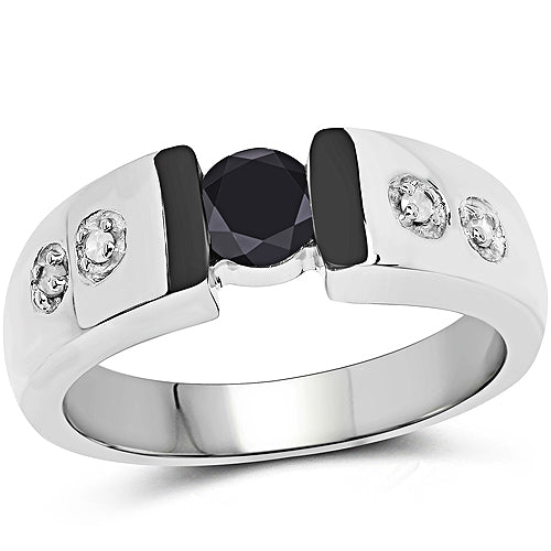 0.56 Carat Genuine Black Diamond and White Diamond .925 Sterling Silver Ring Bids.com