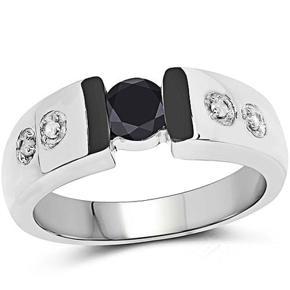 0.56 Carat Genuine Black Diamond and White Diamond .925 Sterling Silver Ring Bids.com