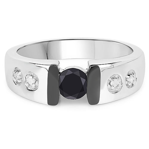 0.56 Carat Genuine Black Diamond and White Diamond .925 Sterling Silver Ring Bids.com