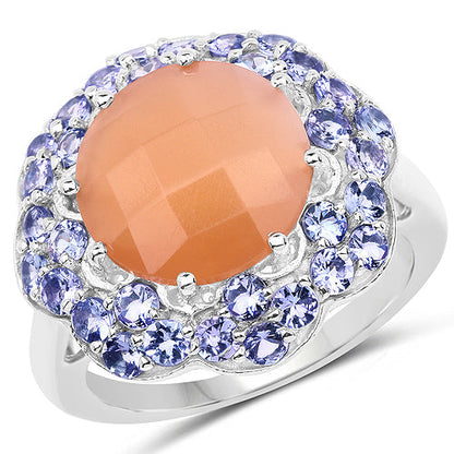7.20 Carat Genuine Peach Moonstone and Tanzanite .925 Sterling Silver Ring Bids.com