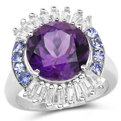 5.24 Carat Genuine Amethyst, Tanzanite & White Topaz .925 Sterling Silver Ring Bids.com