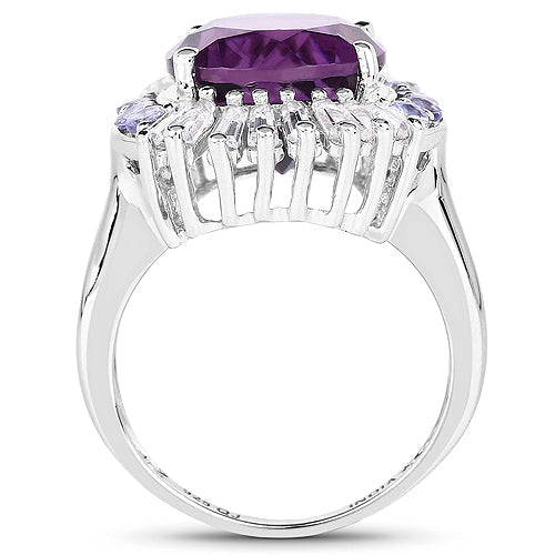 5.24 Carat Genuine Amethyst, Tanzanite & White Topaz .925 Sterling Silver Ring Bids.com