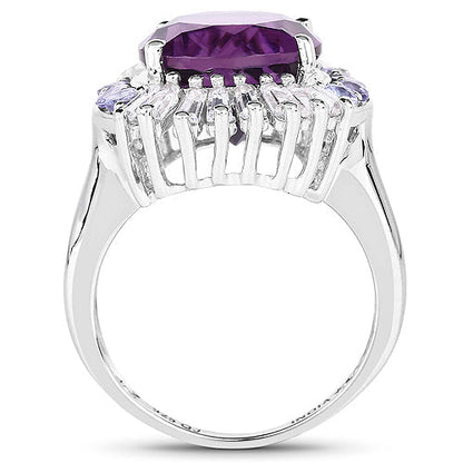 5.24 Carat Genuine Amethyst, Tanzanite & White Topaz .925 Sterling Silver Ring Bids.com