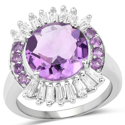 5.20 Carat Genuine Amethyst and White Topaz .925 Sterling Silver Ring Bids.com