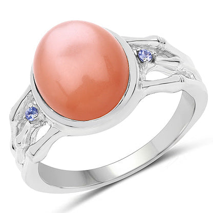 6.54 Carat Genuine Peach Moonstone and Tanzanite .925 Sterling Silver Ring Bids.com