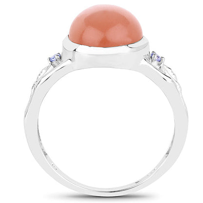 6.54 Carat Genuine Peach Moonstone and Tanzanite .925 Sterling Silver Ring Bids.com