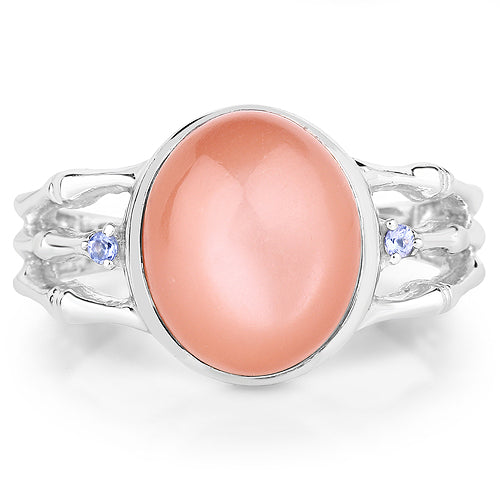 6.54 Carat Genuine Peach Moonstone and Tanzanite .925 Sterling Silver Ring Bids.com