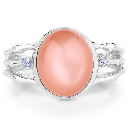 6.54 Carat Genuine Peach Moonstone and Tanzanite .925 Sterling Silver Ring Bids.com