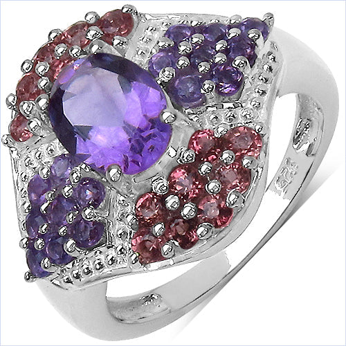 2.24 Carat Genuine Amethyst and Rhodolite .925 Sterling Silver Ring Bids.com