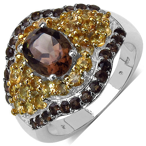 2.56 Carat Genuine Smoky Quartz & Citrine .925 Sterling Silver Ring Bids.com