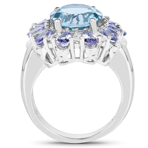 6.19 Carat Genuine London Blue Topaz, Tanzanite & White Topaz .925 Sterling Silver Ring Bids.com