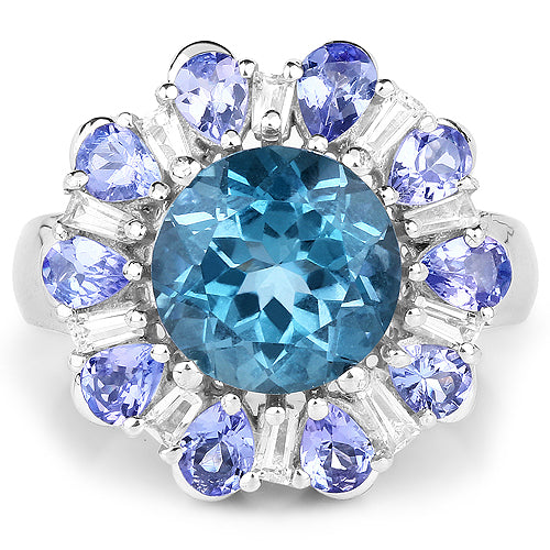 6.19 Carat Genuine London Blue Topaz, Tanzanite & White Topaz .925 Sterling Silver Ring Bids.com