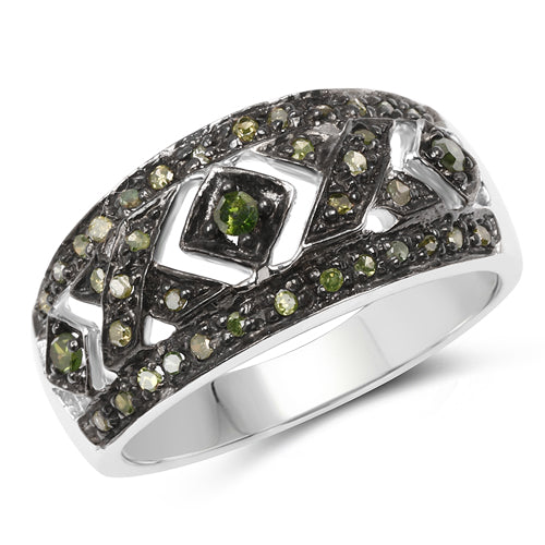 0.27 Carat Genuine Green Diamond .925 Sterling Silver Ring Bids.com