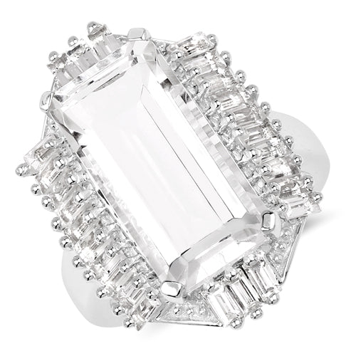 9.77 Carat Genuine Crystal Quartz & White Topaz .925 Sterling Silver Ring Bids.com