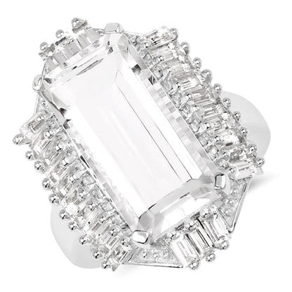9.77 Carat Genuine Crystal Quartz & White Topaz .925 Sterling Silver Ring Bids.com
