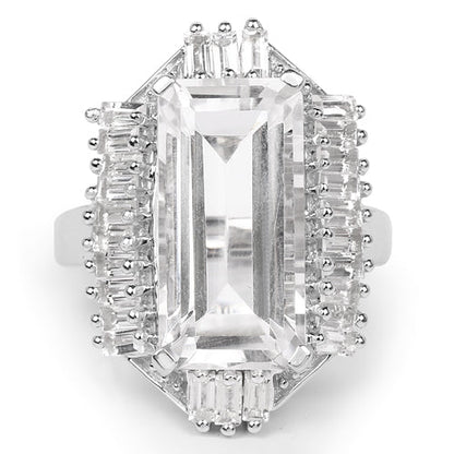 9.77 Carat Genuine Crystal Quartz & White Topaz .925 Sterling Silver Ring Bids.com