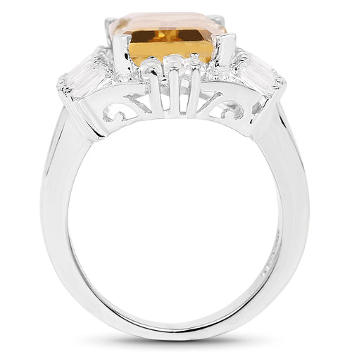 9.13 Carat Genuine Citrine & White Topaz .925 Sterling Silver Ring Bids.com
