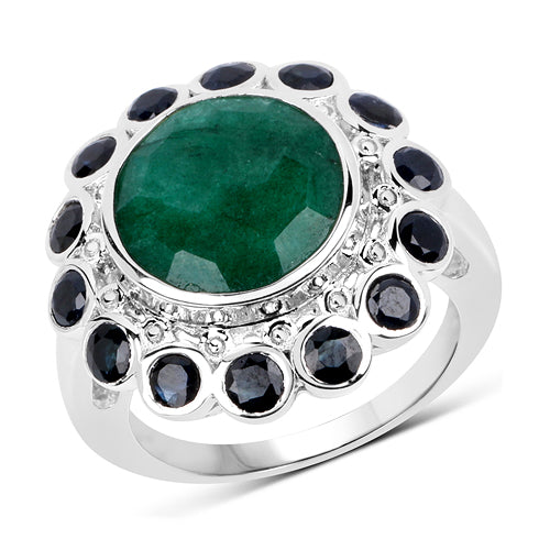 6.88 Carat Dyed Emerald & Blue Sapphire .925 Sterling Silver Ring Bids.com