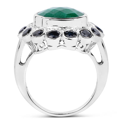 6.88 Carat Dyed Emerald & Blue Sapphire .925 Sterling Silver Ring Bids.com