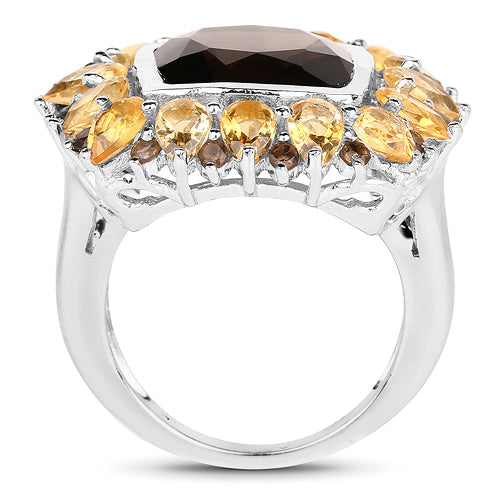 9.16 Carat Genuine Smoky Quartz & Citrine .925 Sterling Silver Ring Bids.com