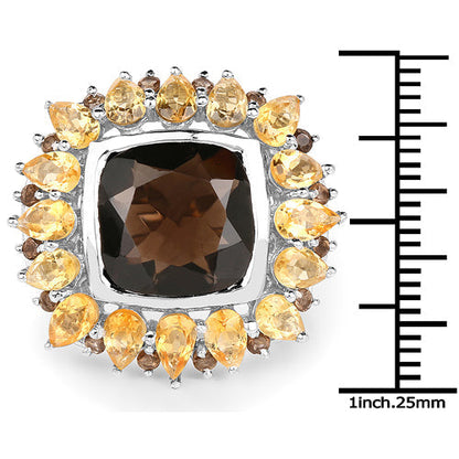 9.16 Carat Genuine Smoky Quartz & Citrine .925 Sterling Silver Ring Bids.com