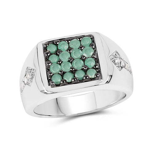 0.60 Carat Genuine Emerald & White Diamond .925 Sterling Silver Ring Bids.com
