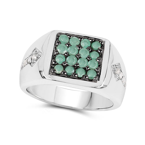 0.60 Carat Genuine Emerald & White Diamond .925 Sterling Silver Ring Bids.com