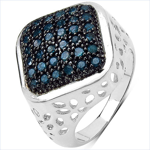 0.54 Carat Genuine Blue Diamond .925 Sterling Silver Ring Bids.com