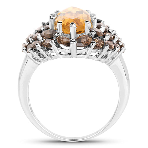 6.20 Carat Genuine Citrine & Smoky Quartz .925 Sterling Silver Ring Bids.com