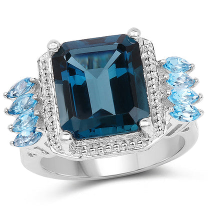 8.17 Carat Genuine London Blue Topaz and Swiss Blue Topaz .925 Sterling Silver Ring Bids.com