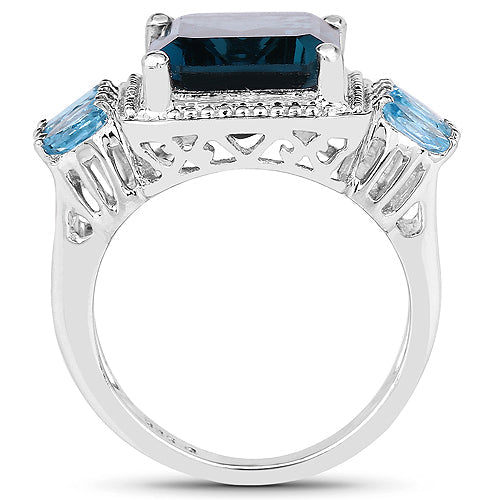8.17 Carat Genuine London Blue Topaz and Swiss Blue Topaz .925 Sterling Silver Ring Bids.com
