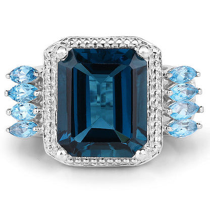 8.17 Carat Genuine London Blue Topaz and Swiss Blue Topaz .925 Sterling Silver Ring Bids.com