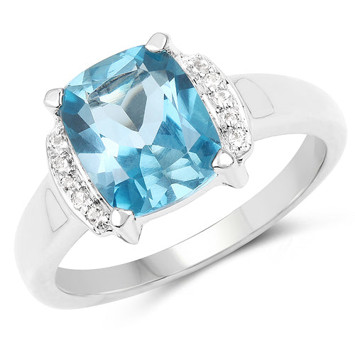 3.55 Carat Genuine London Blue Topaz & White Topaz .925 Sterling Silver Ring Bids.com