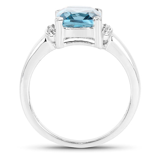 3.55 Carat Genuine London Blue Topaz & White Topaz .925 Sterling Silver Ring Bids.com