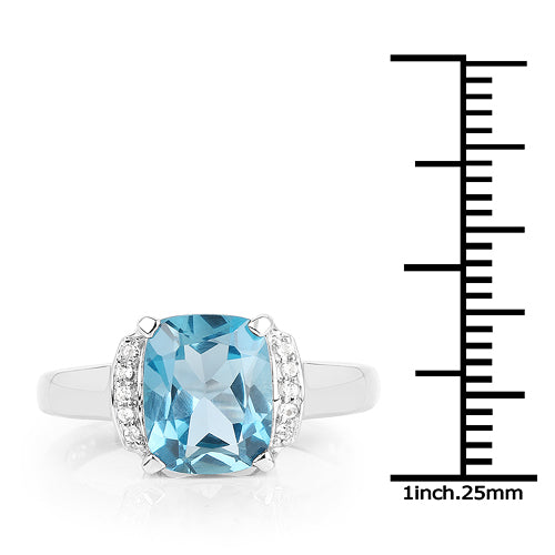 3.55 Carat Genuine London Blue Topaz & White Topaz .925 Sterling Silver Ring Bids.com