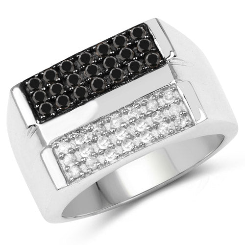 0.64 Carat Genuine Black Diamond and White Diamond .925 Sterling Silver Ring Bids.com