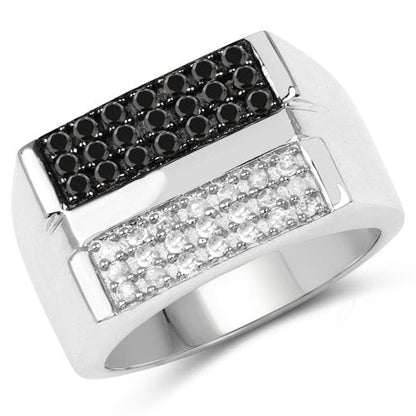 0.64 Carat Genuine Black Diamond and White Diamond .925 Sterling Silver Ring Bids.com