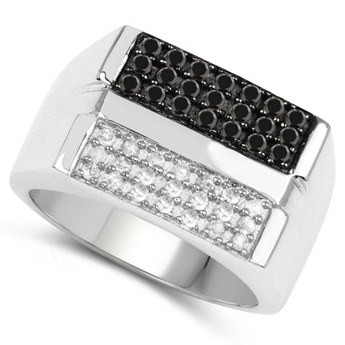 0.64 Carat Genuine Black Diamond and White Diamond .925 Sterling Silver Ring Bids.com