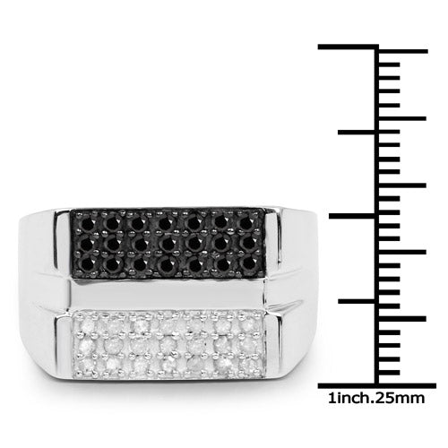 0.64 Carat Genuine Black Diamond and White Diamond .925 Sterling Silver Ring Bids.com