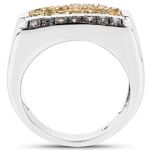 0.63 Carat Genuine Champagne Diamond and Yellow Diamond .925 Sterling Silver Ring Bids.com