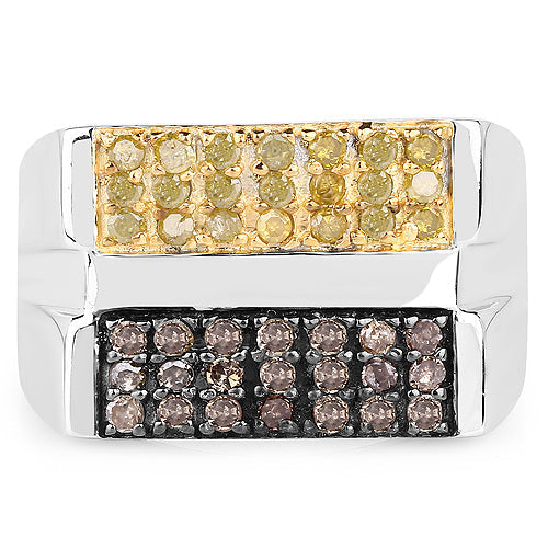 0.63 Carat Genuine Champagne Diamond and Yellow Diamond .925 Sterling Silver Ring Bids.com