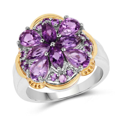 Two Tone Plated 2.66 Carat Genuine Amethyst .925 Sterling Silver Ring Bids.com