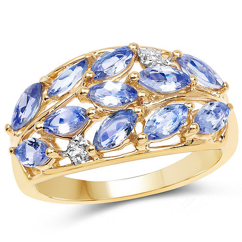 14K Yellow Gold Plated 1.56 Carat Genuine Tanzanite and White Topaz .925 Sterling Silver Ring Bids.com