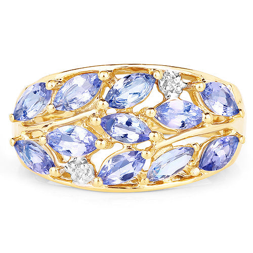 14K Yellow Gold Plated 1.56 Carat Genuine Tanzanite and White Topaz .925 Sterling Silver Ring Bids.com