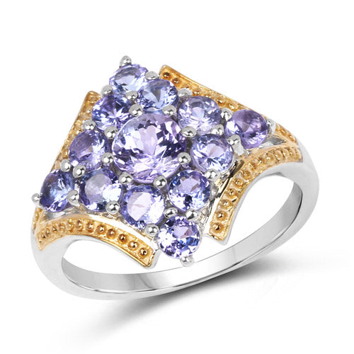 Two Tone Plated 1.67 Carat Genuine Tanzanite .925 Sterling Silver Ring Bids.com