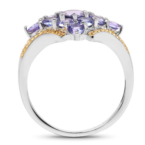 Two Tone Plated 1.67 Carat Genuine Tanzanite .925 Sterling Silver Ring Bids.com