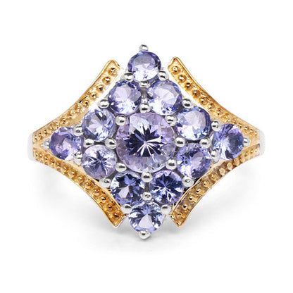 Two Tone Plated 1.67 Carat Genuine Tanzanite .925 Sterling Silver Ring Bids.com