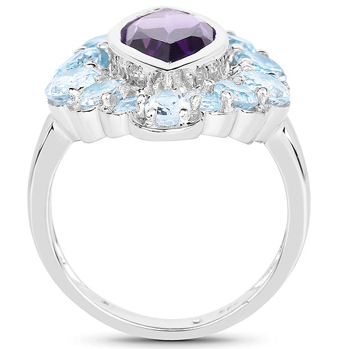5.30 Carat Genuine Amethyst and Blue Topaz .925 Sterling Silver Ring Bids.com