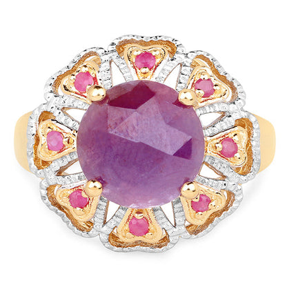 14K Yellow Gold Plated 5.55 Carat Genuine Pink Sapphire & Ruby .925 Sterling Silver Ring Bids.com