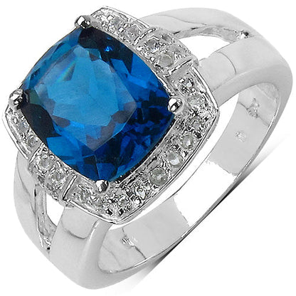 3.64 Carat Genuine London Blue Topaz and White Topaz .925 Sterling Silver Ring Bids.com